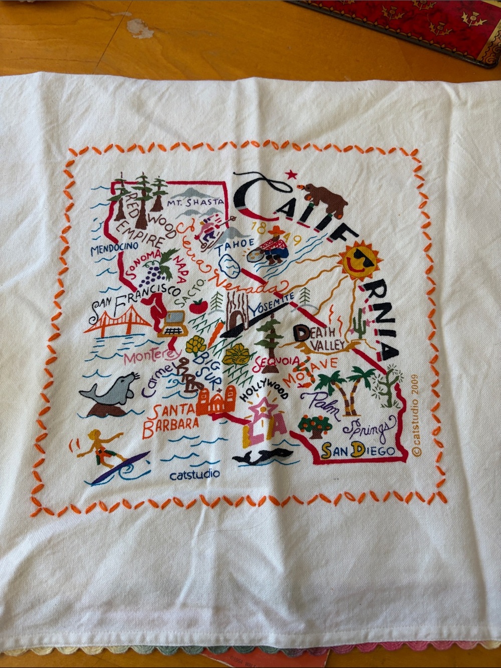 Catstudio California Map Embroidered White Kitchen Towel